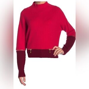 Colorblocked turtleneck knit sweater in red - burgundy NWOT